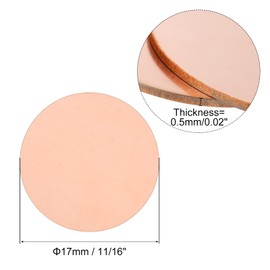 sourcing map Pure Copper Sheet, 10pcs 11/16" x 0.02" 24 Gauge T2 Copper Metal Round Plate for Crafts, Electrical Repairs