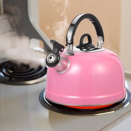 ABOOFAN Whistling Tea Kettle, Stove Top Teakettle, Floral Tea Pot with Handle, Stainless Steel Water Boiler, Pink Camping Coffee Kettle for Stovetop Induction Gas