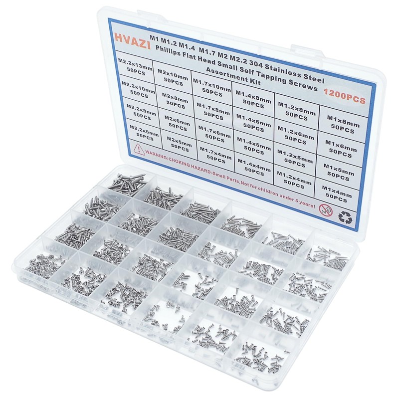 HVAZI 24 Kinds 1200PCS M1 M1.2 M1.4 M1.7 M2 M2.2