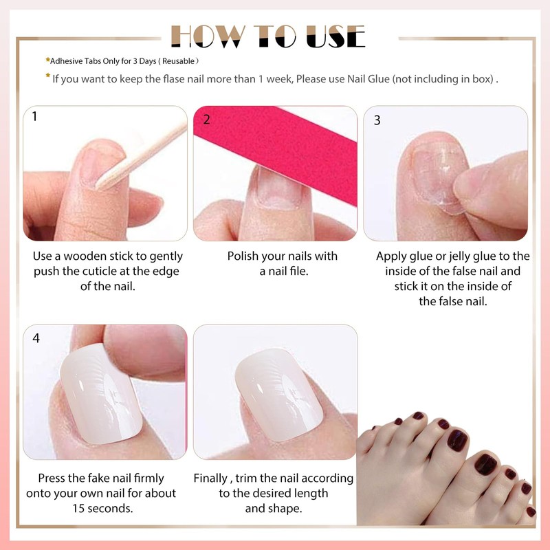 SanFangyue False Toenails – 12 Sizes Artificial Toenails for Sticking,