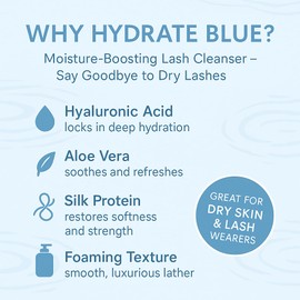 ISLA & FONTANE Lash Shampoo – Hydrate Blue 64 fl oz | Moisturizing Lash Foam Cleanser for Extensions | Silk Protein & Hyaluronic Acid | Oil-Free Lash Bath | Lash Shampoo Bulk for Salon Use & Home Use