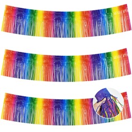 TONIFUL 3 Packs Metallic Foil Fringe Garland Rainbow Wall Hanging Tinsel Fringe Banners for Car Parade Floats Bridal Shower Wedding Birthday Easter Graduation Holiday Party Decoration(30 Feet)
