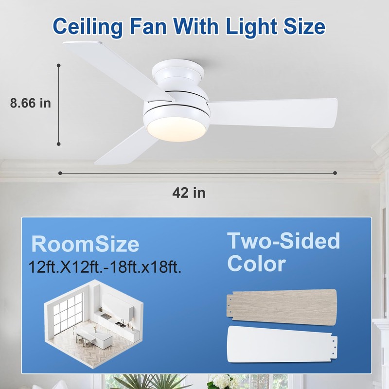 putroad 42 Inch Ceiling Fans with Lights and Remote, White