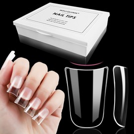 Wellquinn Duck Nail Tips 240pcs Extra Thick Short Duck Feet Nails Moon Cut, 12 Sizes Full Cover Clear Y2K Press on Acrylic False Nails, French Soft Gel Fake Nail Extension for Nail Salon and Home DIY