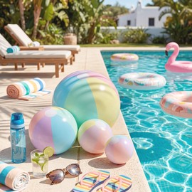 MiniInflat 4 Pack Beach Balls in 4 Sizes (24" 16" 12" 8"), Inflatable Pastel Pool Balls for Kids Adults, Summer Beach Party Hawaiian Luau Birthday Party Supplies, Water Toys Gifts(Macarons)