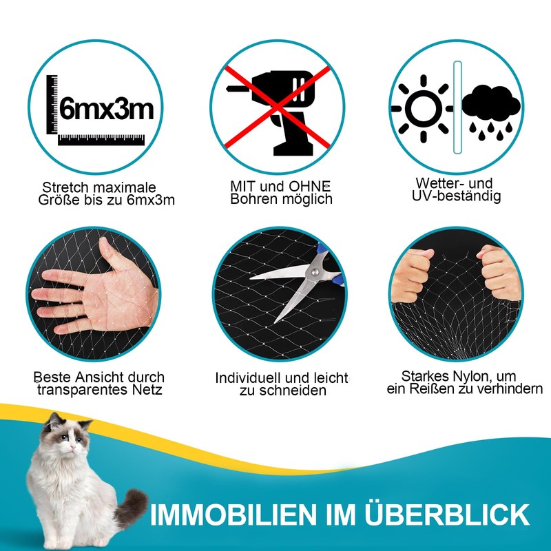 NieKilig Cat Net for Balcony, No Drilling, Cats for Balconies,