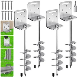4 Pack 18" Trampoline Ground Anchors Screw in Mobile Home Earth Anchor Stakes Set with Versatile L Bracket Playset Anchor 2.7" Wide Spiral Swingset Anchors for Fence, Tent, Shed, Canopy, Carport