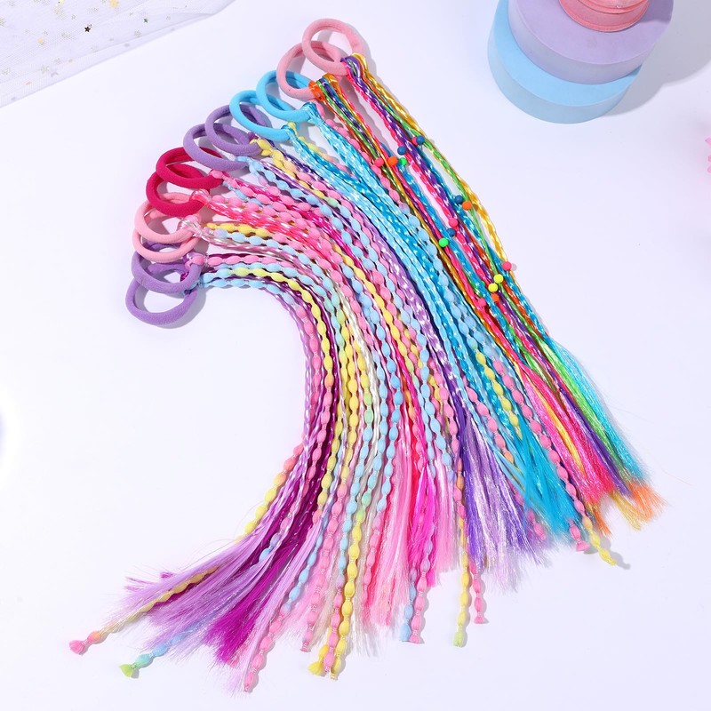 TOKUFAGU 12 PCS Colored Braided Hair Extensions for Kids, Beaded