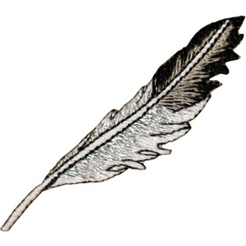 Square Deal Recordings & Supplies Black and Silver Feather - Embroidered Iron on Patch