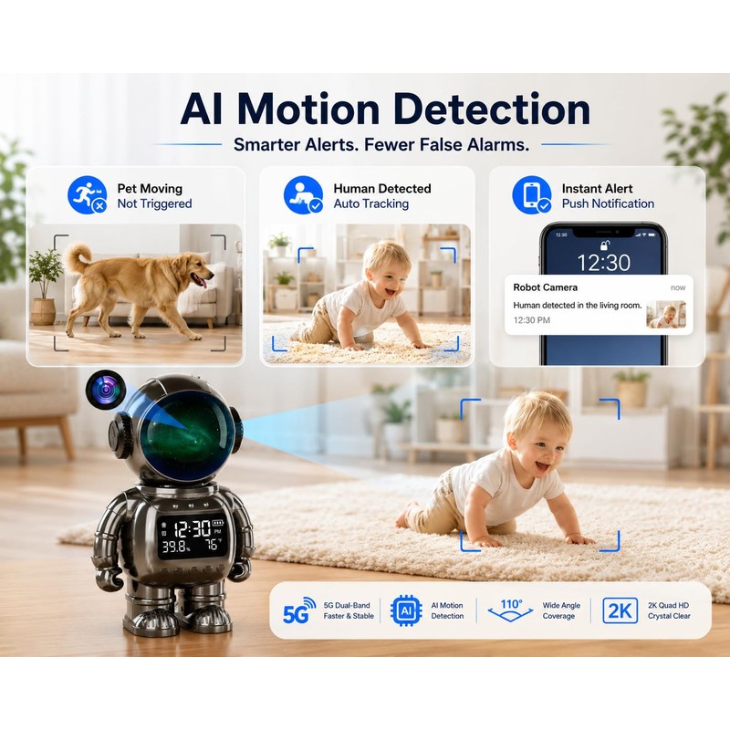 DYPCO Indoor Security Clock Camera with Temperature and Humidity Monitoring,