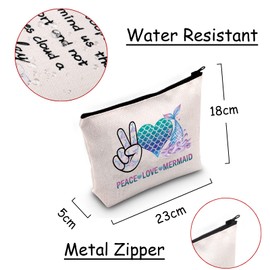 Mermaid Travel Cosmetic Bag Peace Love Mermaid Makeup Zipper Bag Mermaid Lover Gift Mermaid Inspirational Gift