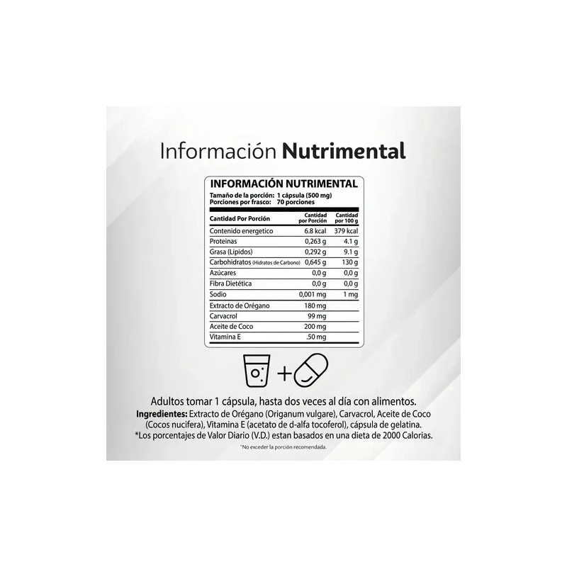 Aceite Orégano Y Coco 500mg 70 Cápsulas - Tng Naturista