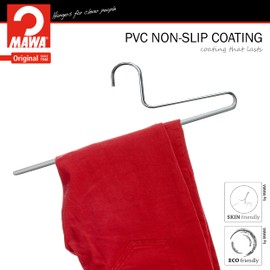 Mawa by Reston Lloyd Trouser Series Non-Slip Space-Saving Clothes Hanger with Single Rod for Pants, Style KH/1, Set of 10, Silver