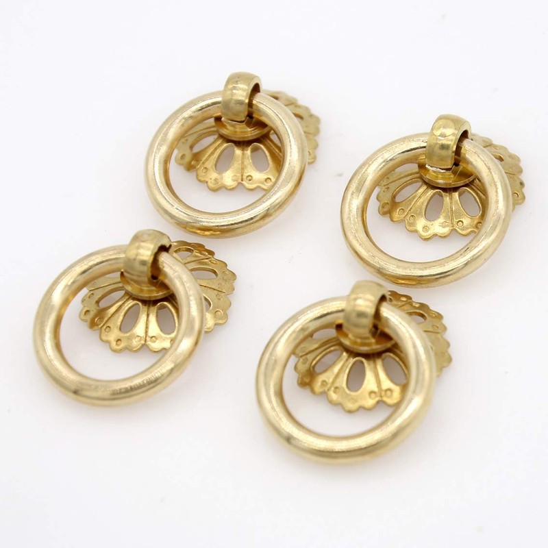 6 PCs Vintage Golden Ring Pulls with Hollowed-Out Dome Base