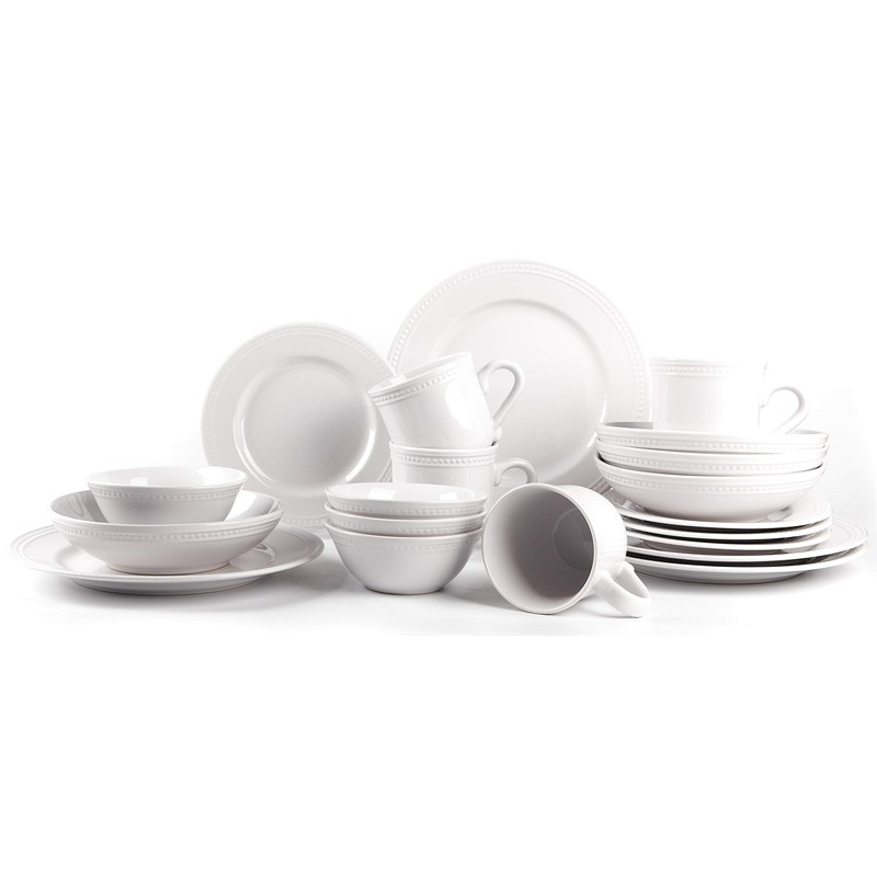 HomeVss, Pearl Dots Stoneware Dinnerware Set 20pc Set, White
