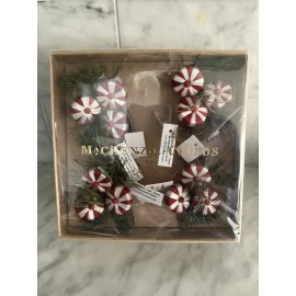 MacKenzie-Childs NIB MACKENZIE-CHILDS Peppermint & Pine Christmas NAPKIN RINGS SET OF 4