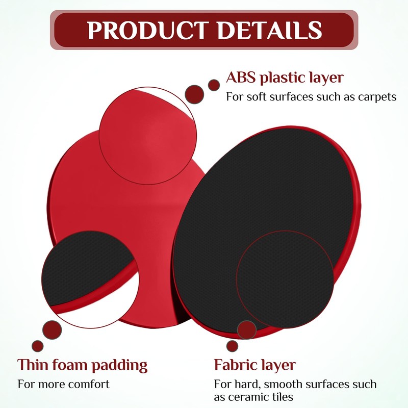 Jesiah 2Pcs Dual Sided Gliding Discs, 17.5cm Reversible Core Sliders