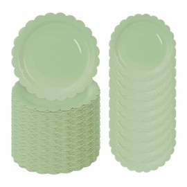 FALIZIFU 50 Pcs Sage Green Scalloped Paper Plates 7 Inch Disposable Sage Scalloped Dinner Plates for Wedding Baby Shower Birthday Party Supplies Disposable Dessert Plate