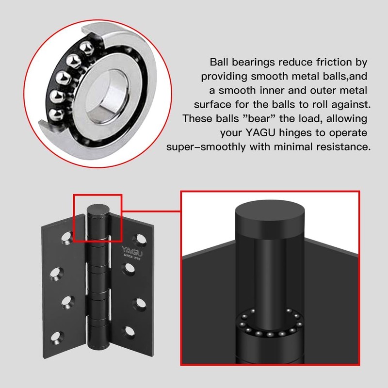 YAGU 3 Pack 4'' Door Hinges Brushed Black 4 x
