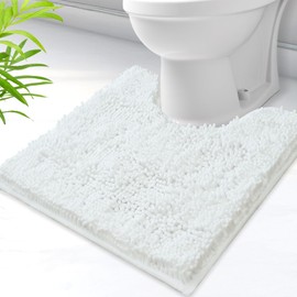 AINAHYVA Toilet Rugs U-Shaped,Super Absorbent Chenille Bathroom Rugs and Strong PVC Non-Slip Backing for Toilets Rug Set,Machine Washable,Bath Mats for Bathrooms,20"x 20",White