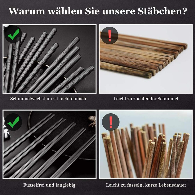Annvchi 10 Pairs Japanese Chopsticks Black Chopsticks for Asian Crockery
