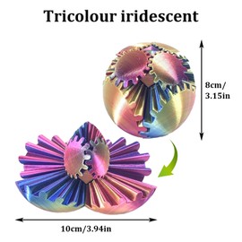 Gear Ball, 3D Printed Gear Sphere the Steampunk Whirling Wonder Fidget Gear Ball Stress Relief Gear Sphere Toy Three-Colour Dazzle Balls Sensory Toy for Autistic People