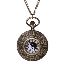 Oidea Vintage Pocket Watch with Chain: Retro Tai Chi Gossip Decorative Pocket Watches for Men Women Analog Quartz Clock Necklace Sweater Chain Watch Necklace, Bronze Color
