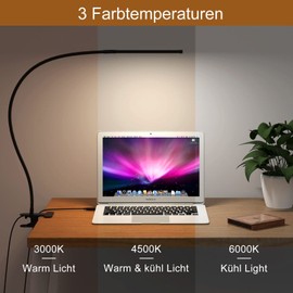 iZELL 77 LED Desk Lamp, Dimmable, 3 Colour Temperatures and 10 Brightness Levels, 70 cm Flexible Gooseneck with USB Charger, Clamp Light, Office Lamp, Work Lamp for Home Office/Office