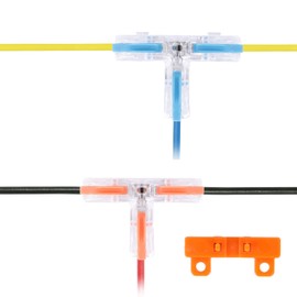 Brightfour T Tap Connectors for AWG 28-12, Lever Wire Connectors 40 Pack, Pushin 3 Way T Connectors for Wiring, 10 Mount Bases Included