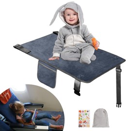 UNTREE Toddler Airplane Bed, Portable Kids Travel Essentials, Soft Airplane Seat Extender for Kids 1-4, Foot Rest for Flights (Grey)