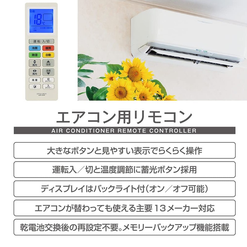 Ohm Electric 03-2350 OAR-250N Air Conditioner Remote Control (Compatible with