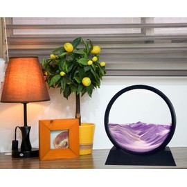 SANDCLE Moving Sand Art Picture Liquid Motion - Moving Sand Art Decor 3D Deep Sea Sandscape, Round Glass Frame Display Flowing Sand Relaxing Toy for Desktop Office Work Home(Purple, 7")