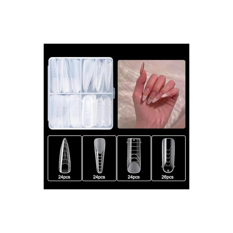 96Piezas Moldes de Uñas, 4 Estilos Extensión de Poli Gel
