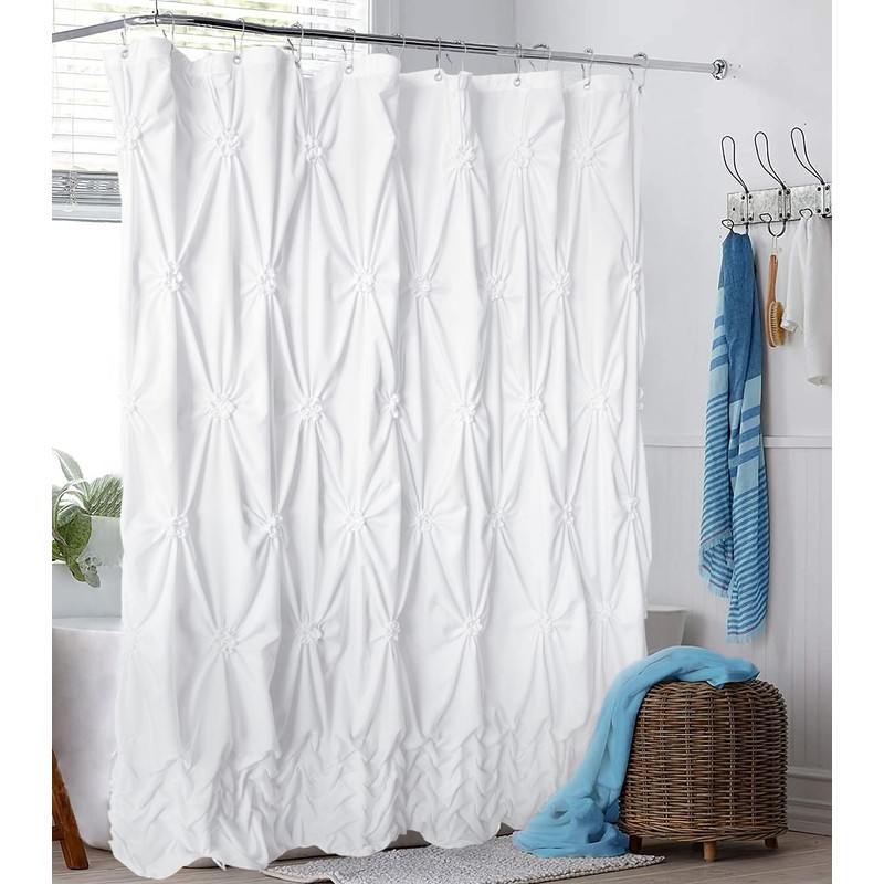 Seasonwood Modern Farmhouse Shower Curtain White Fabric Shower Curtain for