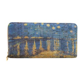 Elevanty Printed Natural Cork Wallet, Women's Wallet with Inner Zip, Card Holder and Purse, Sunflowers, Van Gogh Style, Beach, brown, Contemporary