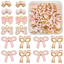 LEGENTLISUR 60 Pcs 6 Styles Bow Charms for Jewelry Making Cute Alloy Enamel Bowknot Pendants Charms for Women Earrings Necklace Bracelets DIY Supplies(Pink)