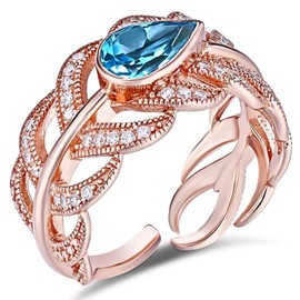 1.1 Carat Natural Blue Topaz Adjustable Ring, Razzberry Gemstone Designs, 18K Rose Gold Plating on 925 Sterling Silver, Velvet Ring Box included