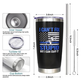 qynspngs Police Gifts For Men,Police Academy Graduation Gifts - Retirement Gift for Policeman, Policewoman Coffee Cup,20 oz Tumbler With Lid and Straw