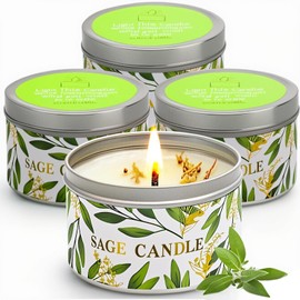 4 Pack Sage Candles, White Sage Candle with Crystal Healing Stones for Cleansing House Negative Energy Smudge Kit, Natural Soy Wax Aromatherapy Candles Gift Set Spiritual Meditation Housewarming Gifts
