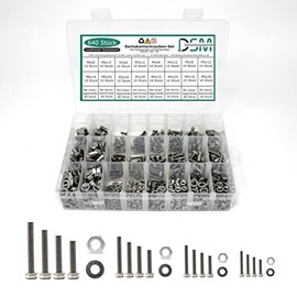 640-Piece Set of Hexagon Screw DIN 933 + Hexagonal Nut DIN 934 and Washer DIN 125 Stainless Steel Size M3 M4 M5 M6 (M3-M6 Mixing Box)