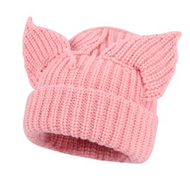 Qlauca Cute Cat Ears Knit Beanie Women Men Winter Warm Slouchy Hat Y2k Beanies Pink