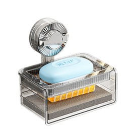 VirtuGro Shower Soap Holder, Suction Soap Dish for Shower, Plastic Soap Holder Wall Mounted, No-Drilling/Suction Cup Soap Dish Holde for Bathroom Kitchen Sink Tub, Mesh Soap Bubble Box & Sponge