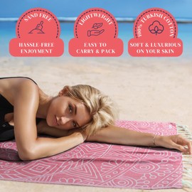 Large Turkish Beach Towel (69 inch x 37 inch) - Travel Beach Towel - Travel Beach Towels Fast Drying Lightweight - Thin Beach Towel for Travel