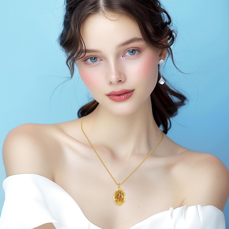 AUDINCEED 18K Gold St Michael Necklace for Men 925 Sterling