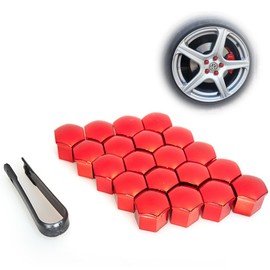 TVETE Wheel Nut Cover, Wheel Nut Cap, Tire Nut Cover, 0.8 inches (21 mm), Red Hex Lock Type Wheel Nut Cover, Wheel Decorative Screw Cap, Nut Protection Cover, Automotive Screw Cap, Anti-theft Nut