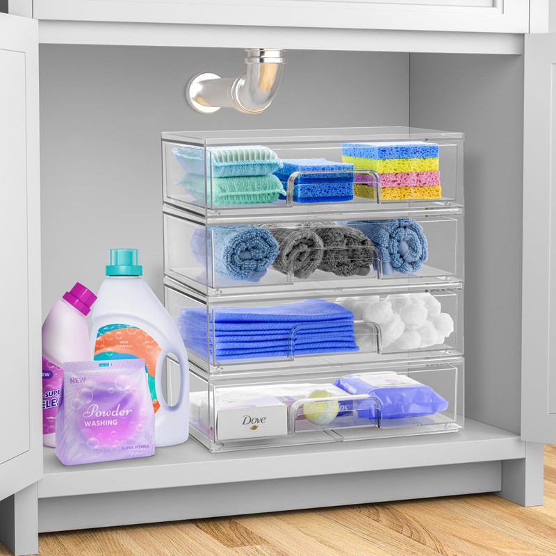 Sorbus Acrylic Storage Containers - 4 Pack, Stackable Storage Bins