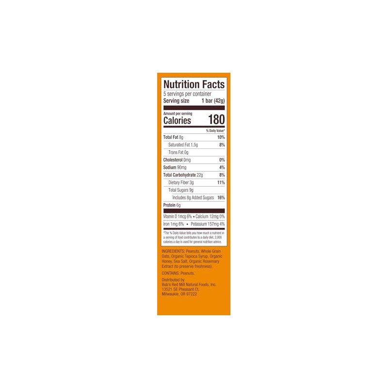 Bob's Red Mill 5pk PB Honey & Oats Bar, 5