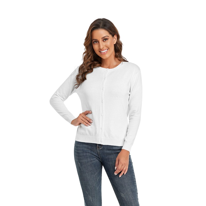 CUNYI Women's Crew Neck Cardigan, White
