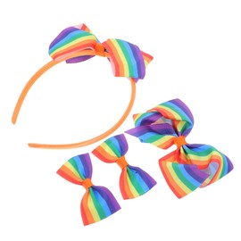 Zerodeko 4pcs Comfortable Striped Rainbow Headband Bowknot for Women Girls Pride Parade Party Favor