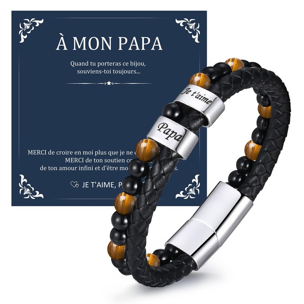 VNOX Armband Herren Lederarmband Schwarz : Geschenk für Papa Bester